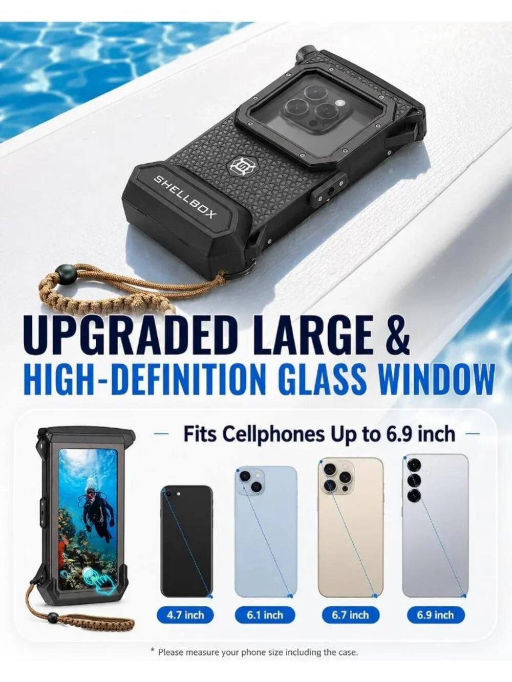 Waterproof Snorkeling Phone Case, 100ft/30m Depth, Universal Fit, Black